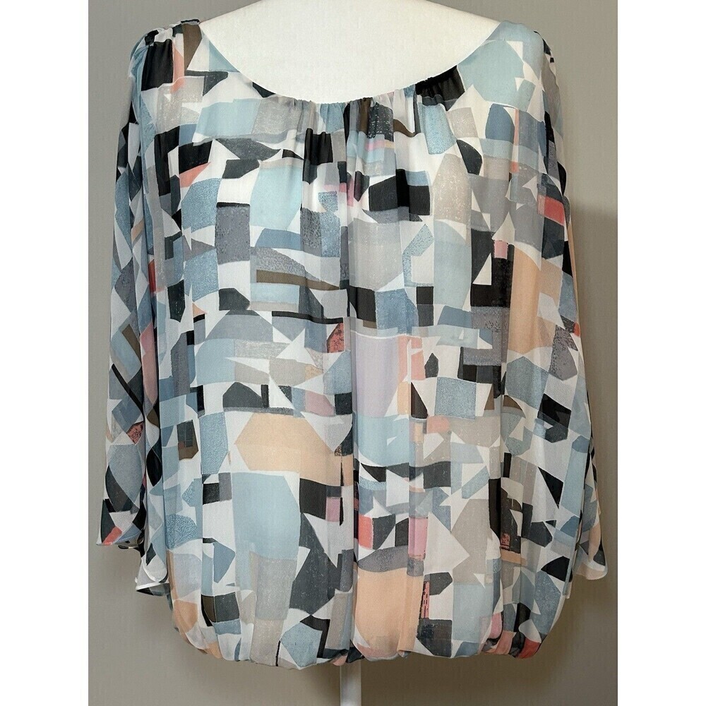 VINCE CAMUTO Geometric Design Pleated Collar Butterfly Sleeve Cinched Hem XL